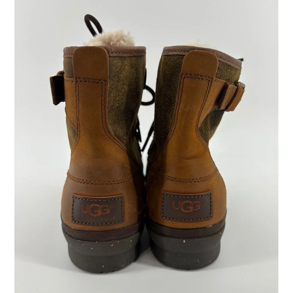 UGG Cecile Waterproof Duck Boots Women's 8.5 Brown Leather Shearling Lined